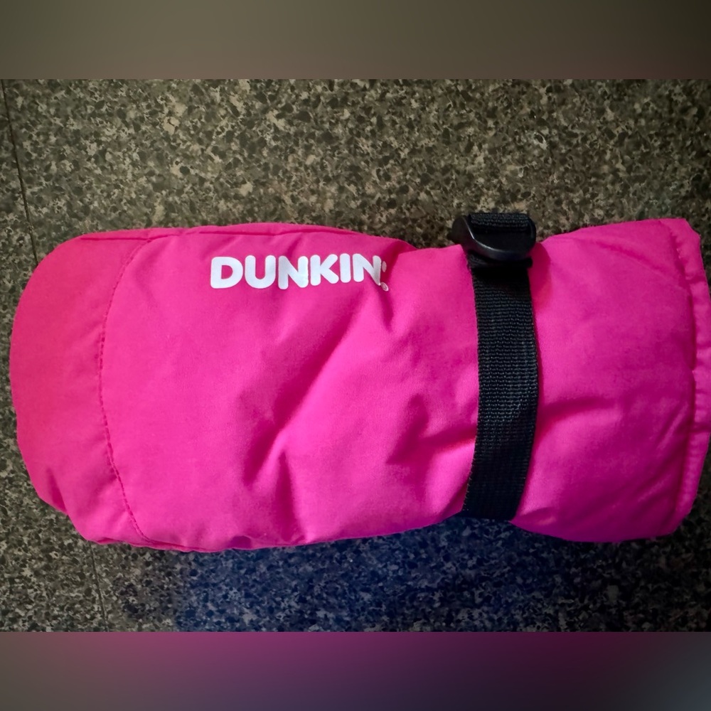 Dunkin Donuts pink left handed coffee mitten with mini tote bag